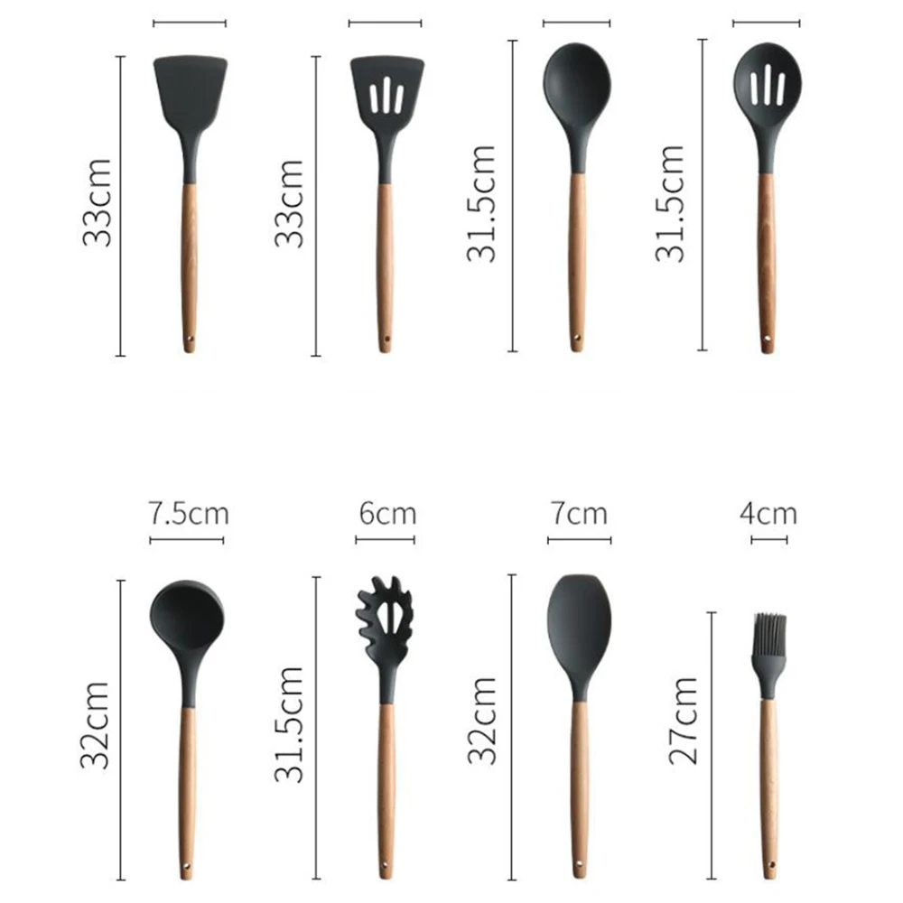 Полезная 8 видов черная силиконовая деревянная лопатка термостойкая суповая ложка антипригарная специальная кухонная лопатка для кухонных инструментов 100gA
