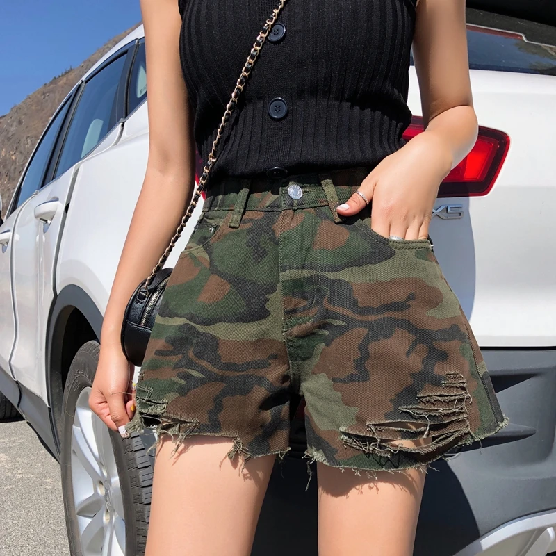 plus size 4xl 3xl New Army Green Denim Shorts Jeans for Women Ripped Fashion Summer Casual Sexy Hot | Женская одежда