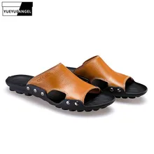Летние Для мужчин Повседневное слипоны Нескользящие шлепанцы Туфли на плоской платформе кожаные сандалии Sapato Masculino комфорт пляжная обувь