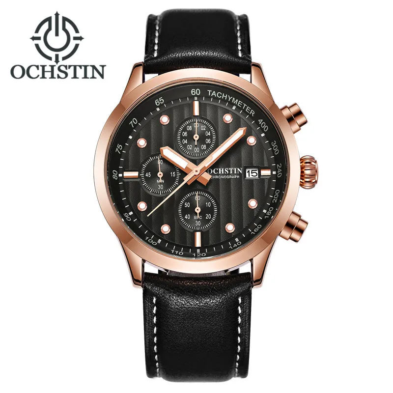 

OCHSTIN Men Casual Watches Black Leather 30M Waterproof Luxury Brand Quartz Watches Relogio masculino Clock male Wristwatch