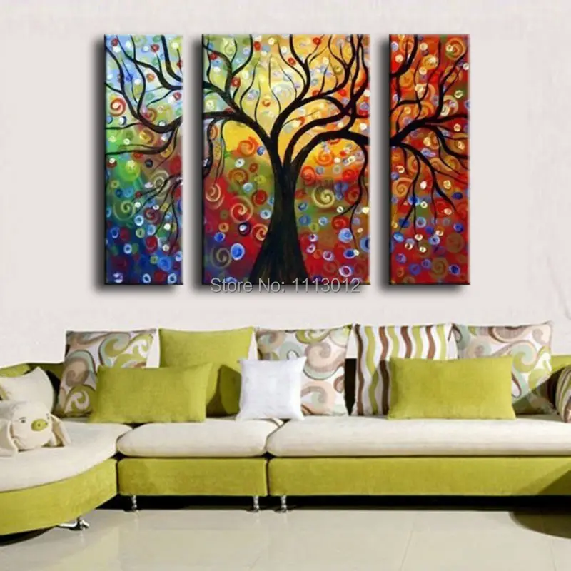 Ручная роспись 3 шт набор абстрактное дерево жизни картина маслом на холсте картина домашнее художественное оформление стен современная для гостиной