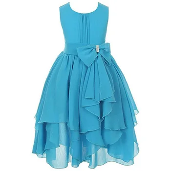 

2018 Summer Kids Sleeveless Chiffon Dress flounced Princess Dress Bow girls dresses roupas infantis menina 4-14 Size 13 color