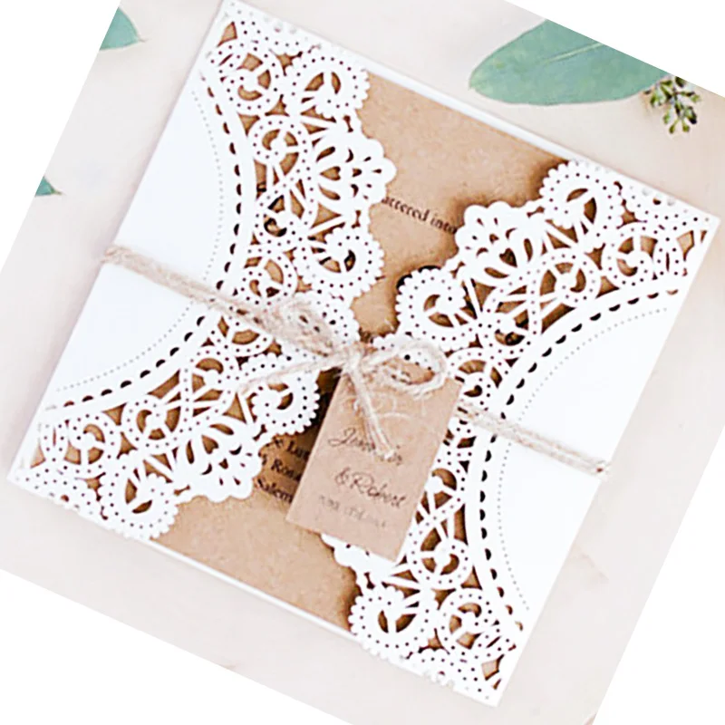 

50Pcs Laser Cut Wedding Invitations Cards Vintage Tags Holiday Greeting Card Kits Wedding Event Party Supplies Decoration