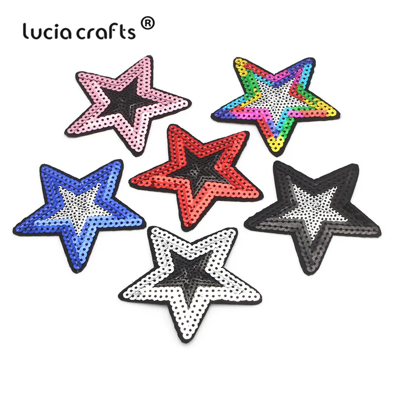 Lucia crafts 6 шт 7,5 см Звездные блестки патчи железные для аппликации одежды наклейки для самостоятельного пошива одежды аксессуары L0604