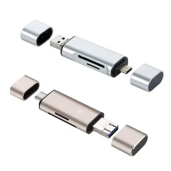 

200pcs New Portable Mini Design Charming 3 in 1 Card Reader USB Type C Micro USB 3.0 TF SD Card Reader Support Type C OTG