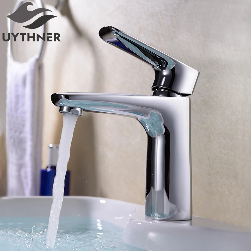 

Uythner 2 Years Warranty Chrome Deck Mounted Bathroom Sink Faucet One Handle Mixer Taps Factory Direct Sales