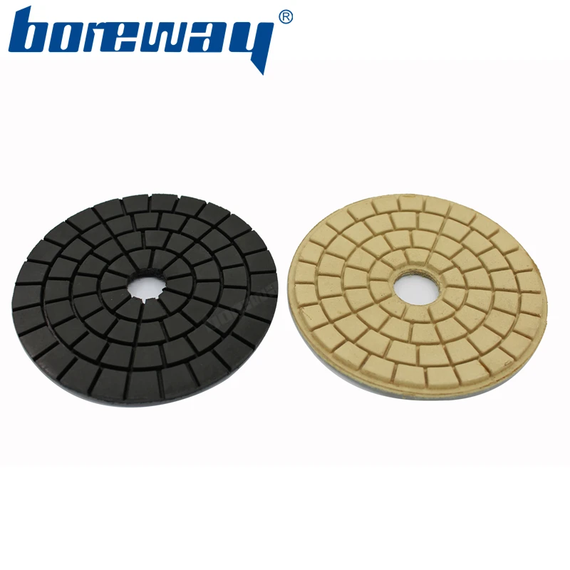 

BOREWAY supply 4inch 100mm 2pcs/set white and black resin wet buff pads for polishing granite,marble stone counter