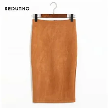 SEDUTMO, зимние юбки-карандаш, женская кожаная юбка с высокой талией, бархатная юбка миди, Весенняя черная винтажная замшевая юбка для офиса ED059