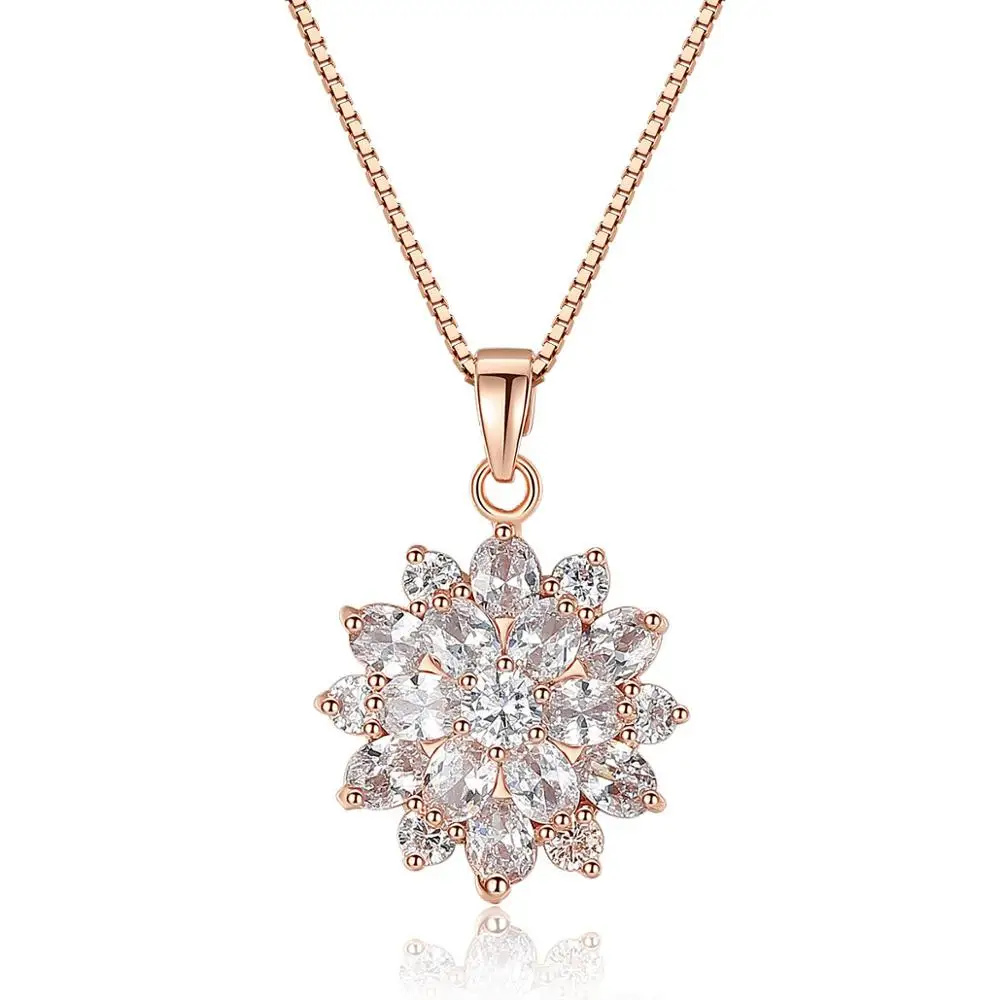 

New Trendy Delicate Gold Color Flower Necklace Pendant High Quality Cubic Zirconia Clear Crystal Necklace For Women Jewelry 2019