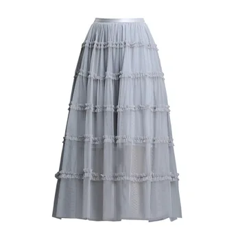 

New Summer High Waist Tulle Maxi Women Skirt A-line Long Layered Skirts Jupe Femme Faldas Largas Mujer