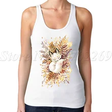 Новые модные женские летние топы на бретельках с принтом лисы и круглым вырезом