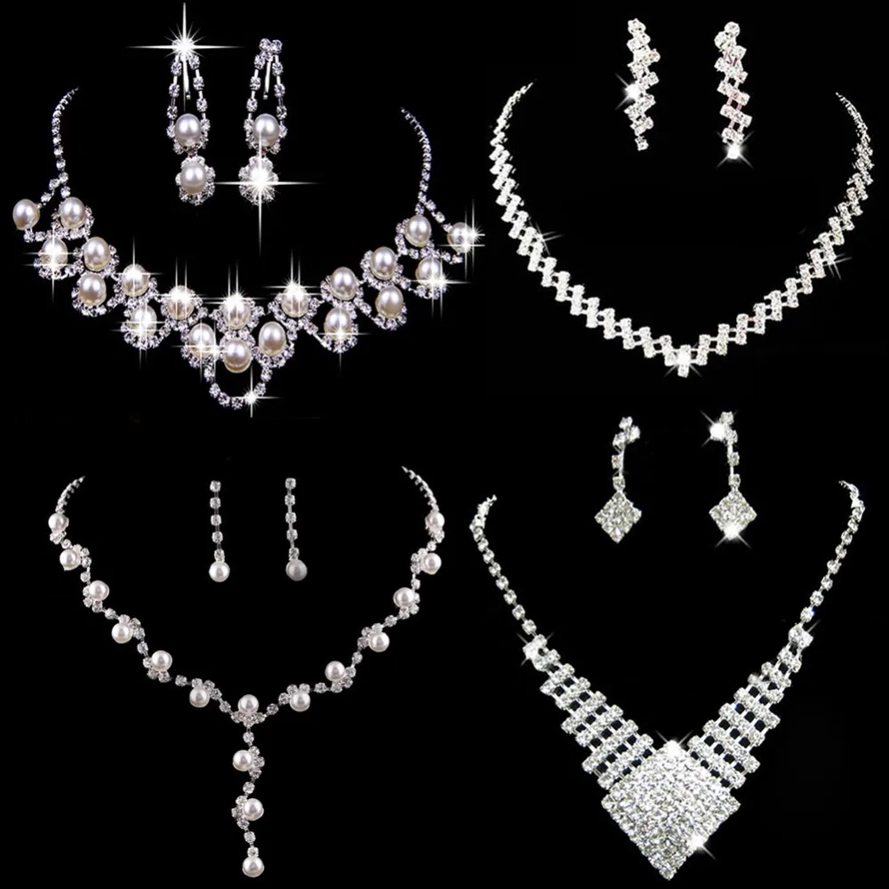 

Wonderful Prom Wedding Bridal Jewelry sets Crystal Rhinestone Necklace Earring Sets Hot Sale