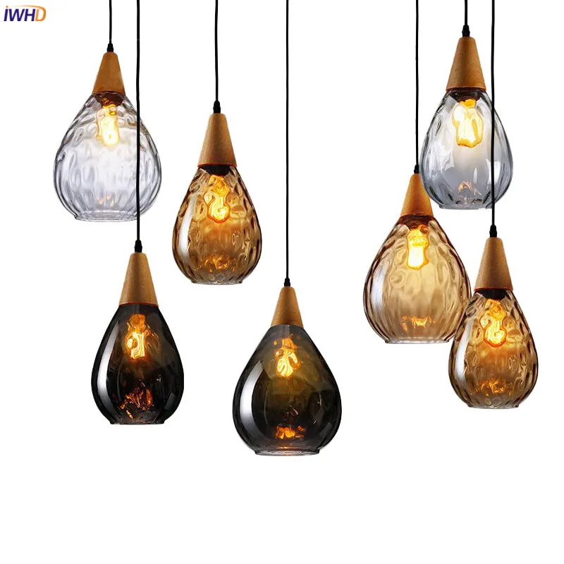  IWHD Loft Nordic Glass LED Pendant Light Fixtures Dinning Living Room Metal Glass Ball Hanging Lamp - 32965470241