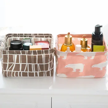 

Cute Printing Cotton Linen Desktop Storage Organizer Sundries Fashion Storage Box Cabinet Underwear Storage Basket Fast Shipping