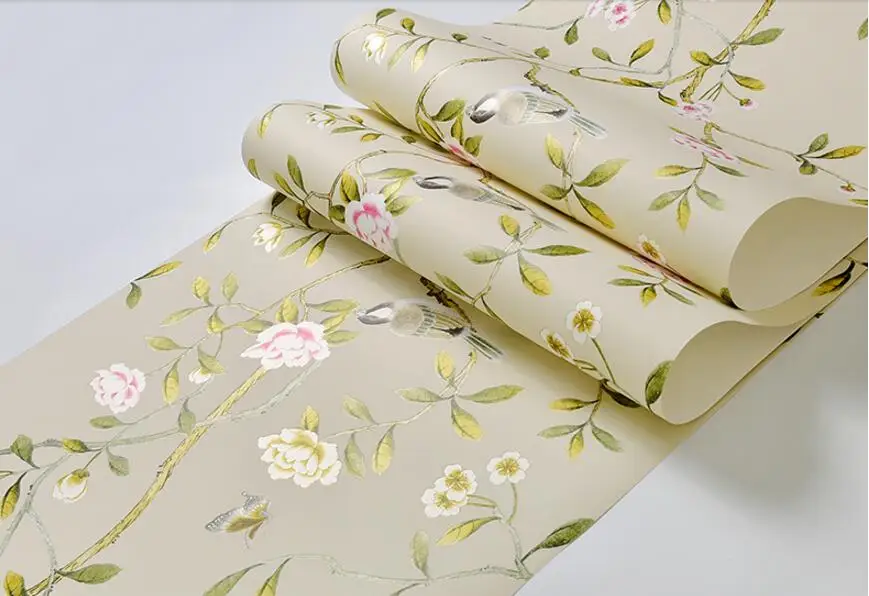 Papel de Parede Sala de Estar Beibehang Vintage American Pastoral Tecido Não Tecido Floral Quarto Sofá Compacto 39 papel de parede floral papel de parede