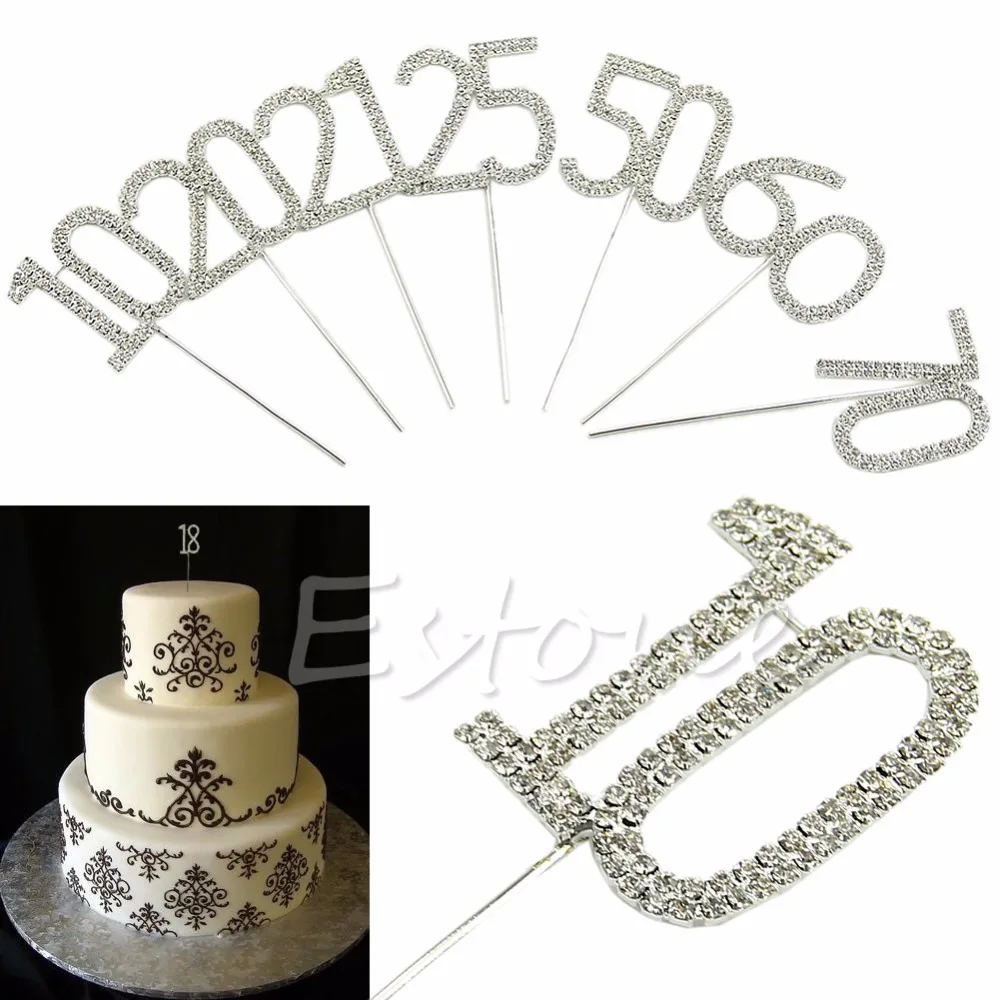 

1Pc Sparkling Rhinestone Crystals Birthday Anniversary Number Cake Topper