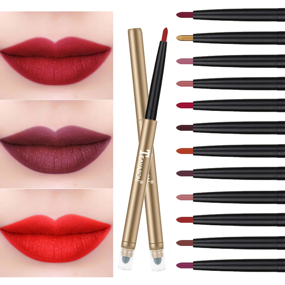 

Teayason dual ended automatic lipliner pencil waterproof long lasting sexy red vampire lip liner batom matte lipstick pen AM070