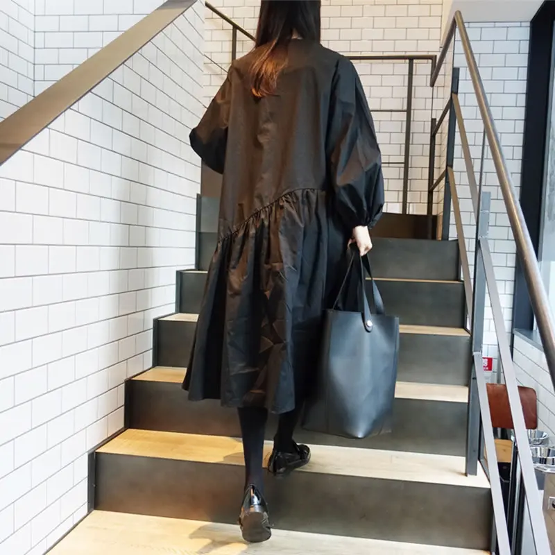XITAO-Spring-2018-New-Arrival-Loose-O-neck-Fashion-Female-Dress-Solid-Color-Full-Sleeve