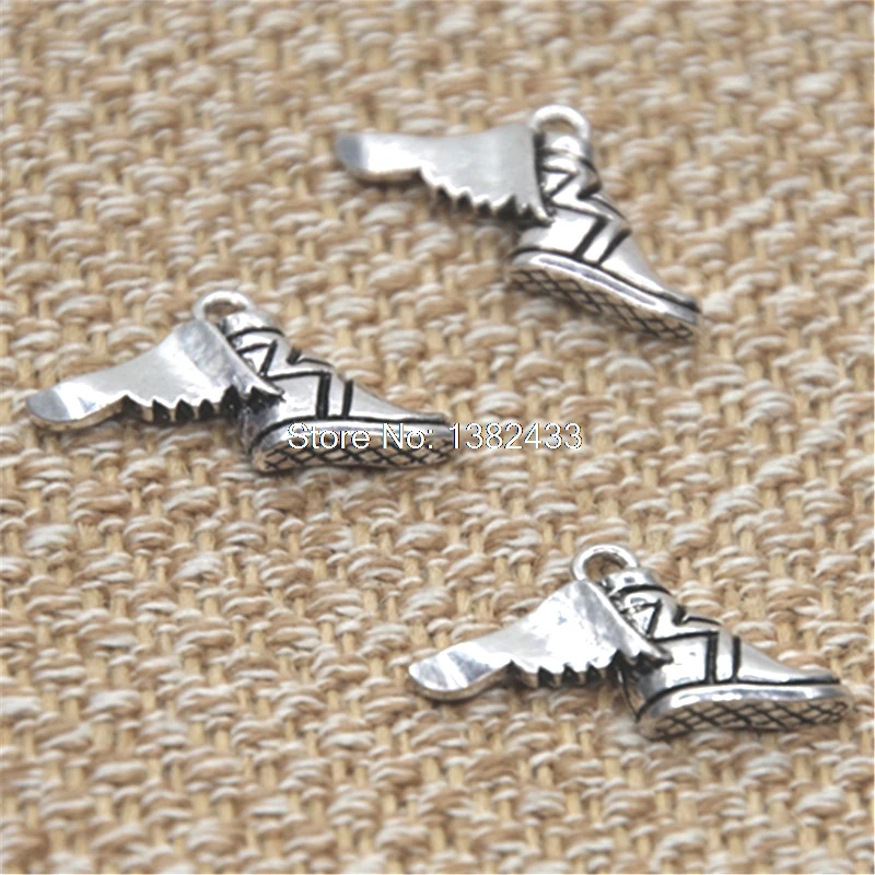 8pcs Winged Running Shoes Charm Antique silver tone Wing Sneaker