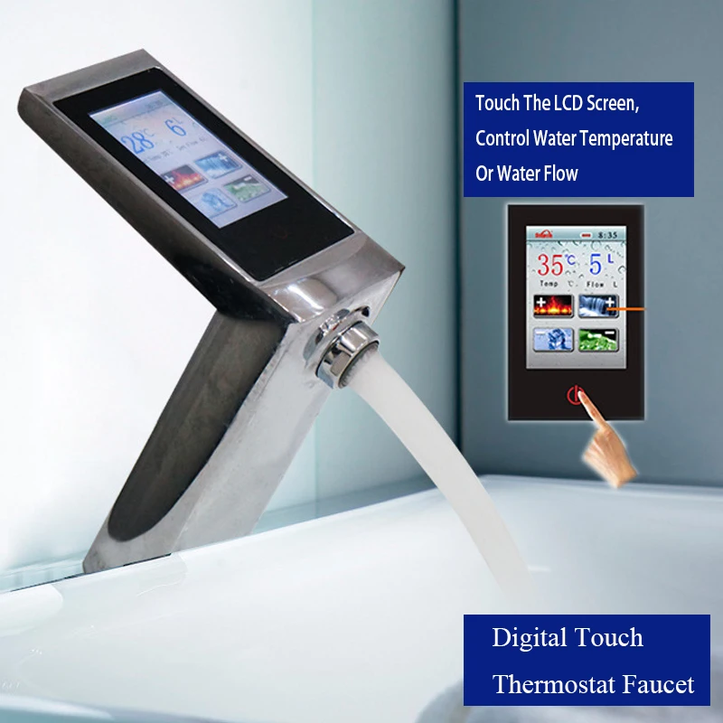 JMKWS Luxury Touch Screen Thermostat Basin Sink Faucets Smart Display