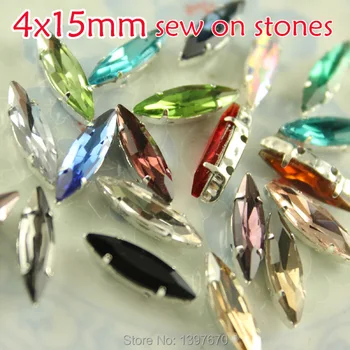 

12pcs 4x15mm navettesewing on crystal stones with Sew on silver Claw Fancy Stone use for wedding/bags