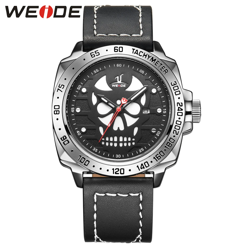 

WEIDE Men's Skull Skeleton Watches Calendar Leather Band Quartz Date Buckle Waterproof Military Wrist Watch Relojes Reloj Hombre