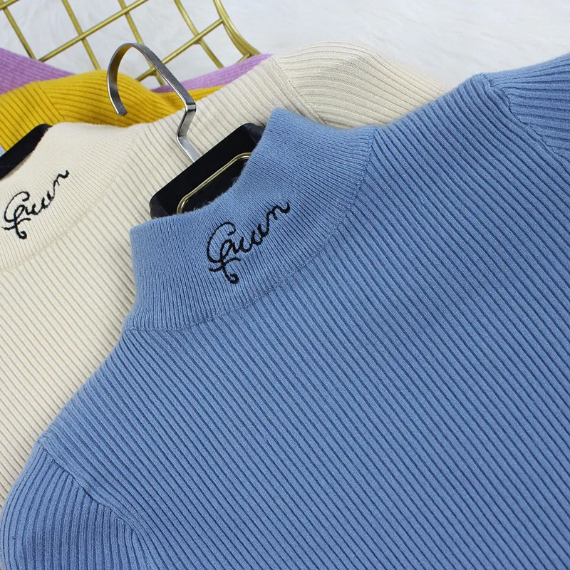 Hot 2019 Women Sweater Embroidered Letters 9 Colors Sweater Pullovers Spring Autumn Long Sleeve Knitted Tops D273