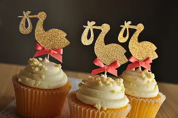

glitter storks cupcake Toppers baby shower birthday party cake decorations food picks