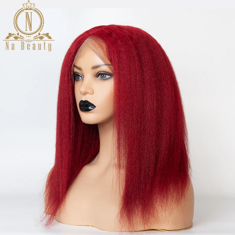 99j Color Yaki Kinky Straight Full Lace Wig Red 13x6 Lace Front Human Hair Wigs Pre Plucked Black Remy Hair For Women Nabeauty Human Hair Lace Wigs Aliexpress