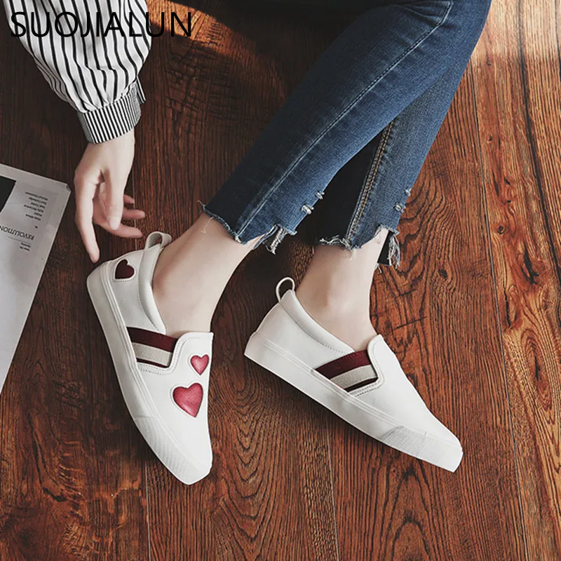 

SUOJIALUN 2018 Women Casual Shoes Platform Flats Spring Autumn Women Sneakers Slip On Loafers Casual Flat Female Zapatos Mujer