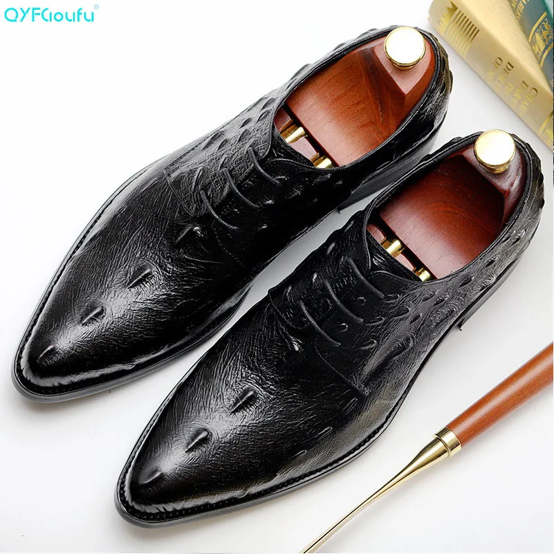 

Newest Fashion Pointed Toe Mens Formal Shoes Genuine Leather Lace-up Mens Dress Shoes Alligator Pattern Wedding Shoes