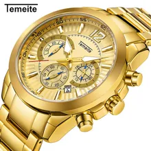 Temeite Luxury Gold Watch Men Stainless Steel Quartz Mens Watches Big Fashion Casual Wristwatch Calendar Male Watch Temeite Luxury Gold Watch Men Stainless Steel Quartz Mens Watches Big Fashion Casual Wristwatch Calendar Male Watch