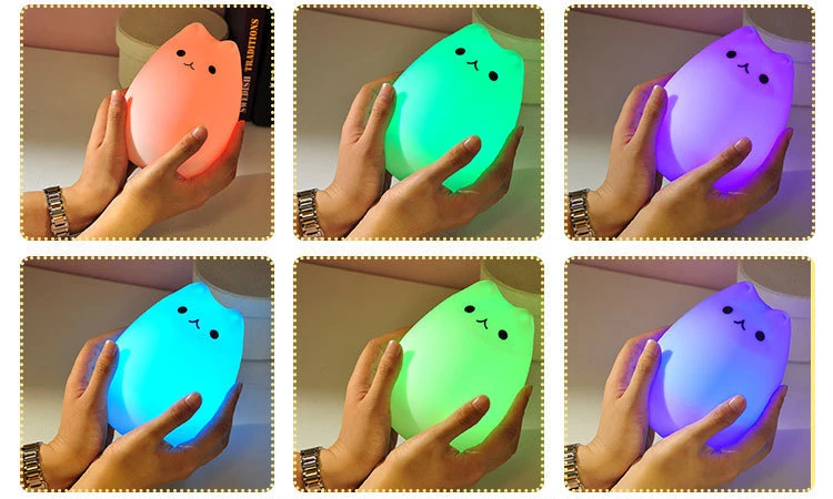 Симпатичные Красочные Cat светодиодный силиконовые ночник сенсорный Сенсор Перезаряжаемые свет 2 режима детей Спальня ночника подарок на