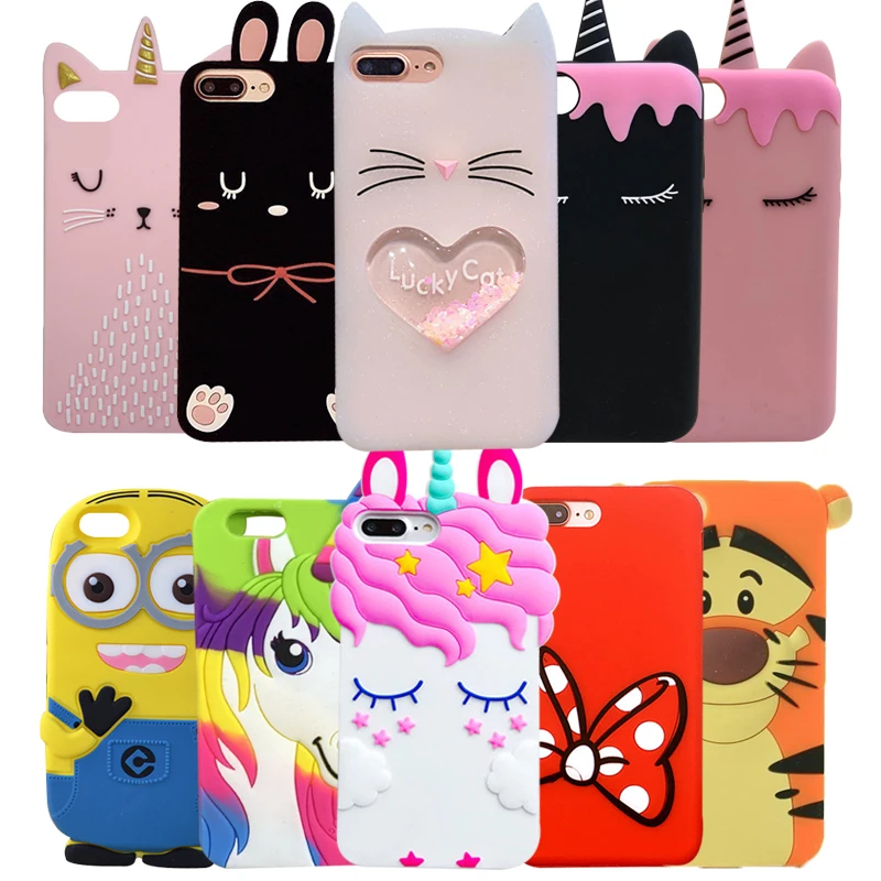 3D Cute Cartoon unicorn Cat Rubber Case For iPhone 5s 5C 6 6S Plus 7 7Plus cases Soft Silicone Cover For iPhone X 8 8 Plus Capa