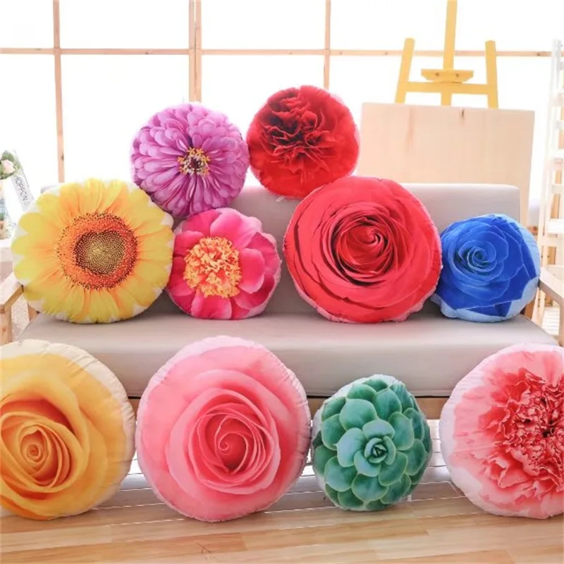 

Creative 3D Print Realistic Flowers Sofa Cushion Pillow Lifelike Succulent Plant Kids Stuffed Plush Toys Fashion Home Decoration