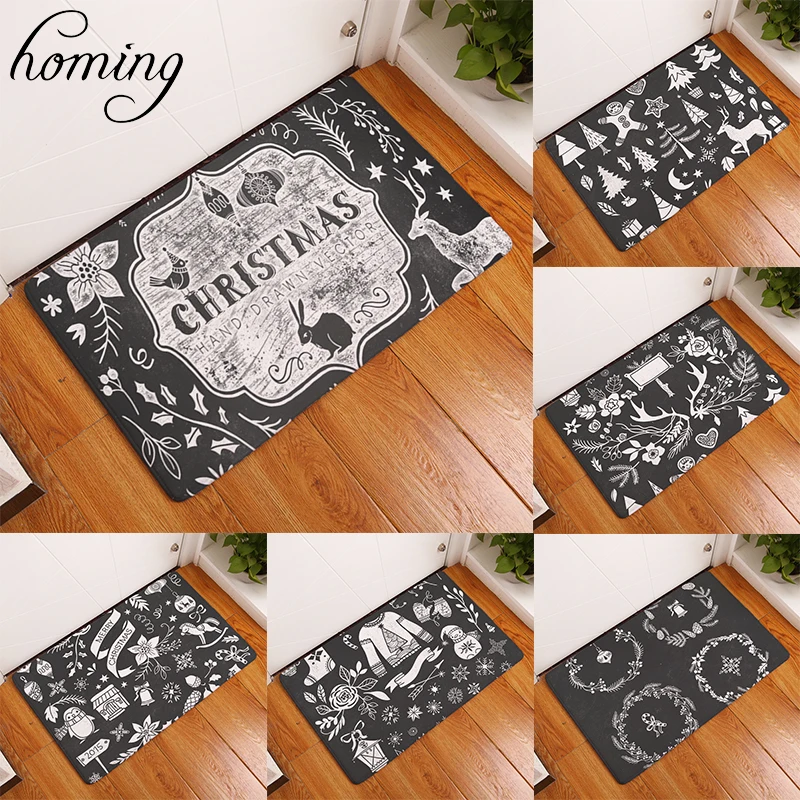 

Homing Durable Entrance Door Mats Black White Cartoon Christmas Pattern Carpets Muti-purpose Rug for Living Room Kitchen Bedroom