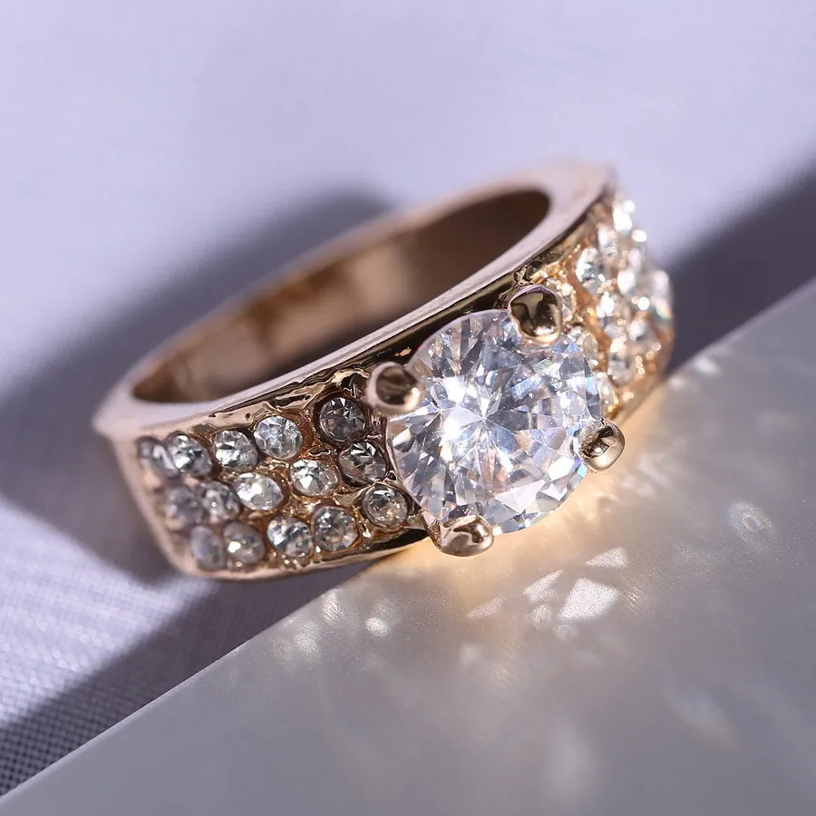 Rinhoo Gold Wedding Ring Jewelry For Women men couple gift Bride jewelry Big Crystal Ring