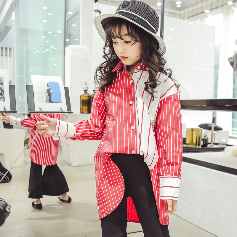 

4 5 6 7 8 9 10 11 12 13 14 Years Striped Girl Blouse Long Sleeve Shirt Children Spring Wear 2018 New Girls Tops Meisjes Blouse