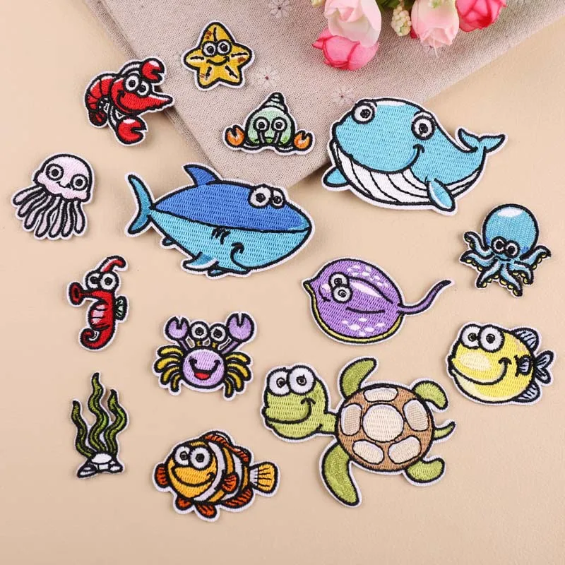 Animal-patches-Cartoon-Ocean-Whale-Shark-Marine-Organism-Turtle-badges-for-Children-s-clothes-Patches-For