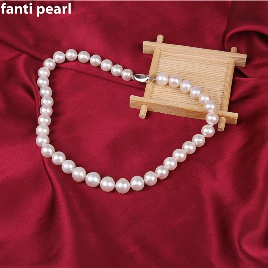 

basic style pearl necklace freshwater pearl necklace AA round handmade pearl strand large pearl necklace