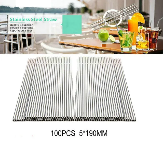 

Reusable 100PCS/Lot 5*190mm Metal Straw Stainless Steel Straw for Child and Adult Factory Wholesale