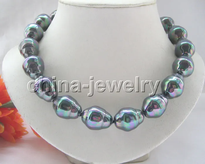 

shipping 18" 22mm bright black baroque sea shell pearl necklace