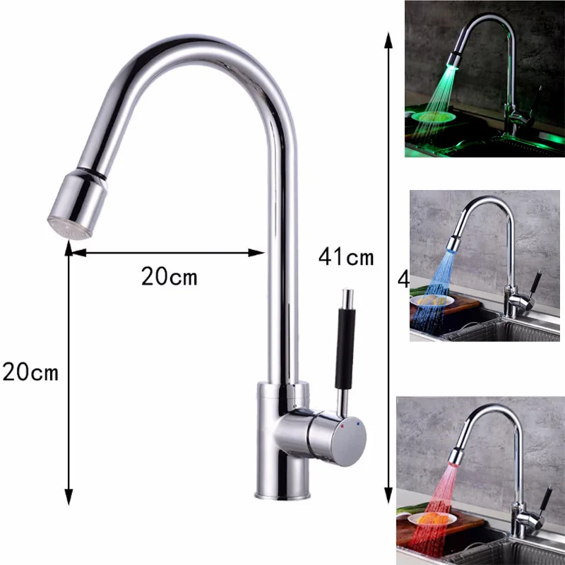 

LED Kitchen Faucets Chrome Mixer Faucet for Kitchen Single Handle Pull Down Deck Mounted Crane for Sinks Kitchen faucet TL049