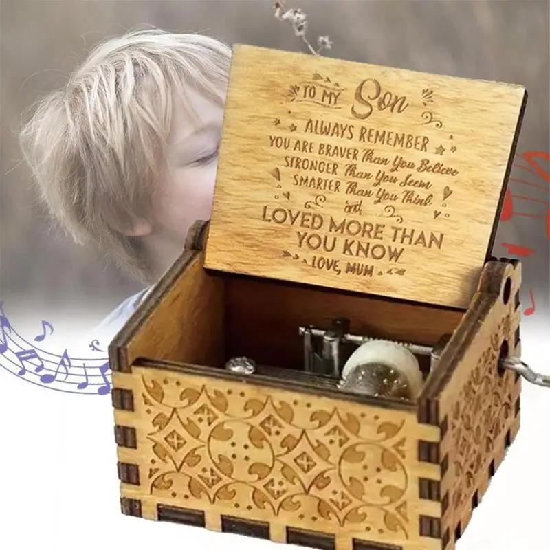 Nueva caja de música amor Papá y mamá amor mi sol de madera manivela caja de música antigua tallada para mamá papá y regalos de cumpleaños para hijo
