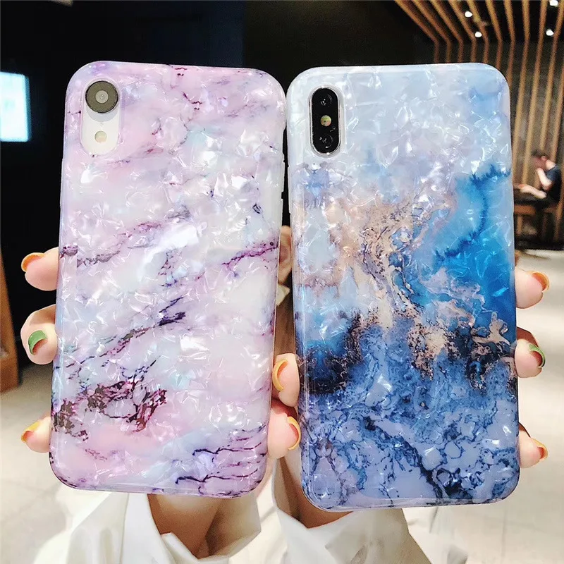

Conch shell marble phone case for iphone 7plus xsmax shiny dream shell smooth colorful case for iphone 7 6 6s 8 plus xr x xs max