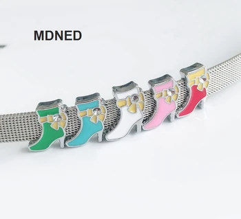 

Free Shipping, 10PCS 8MM Mixed Color Enamel High-Heeled Shoes Slide Charms Beads DIY Accessories Fit 8mm Wristbands, Belts