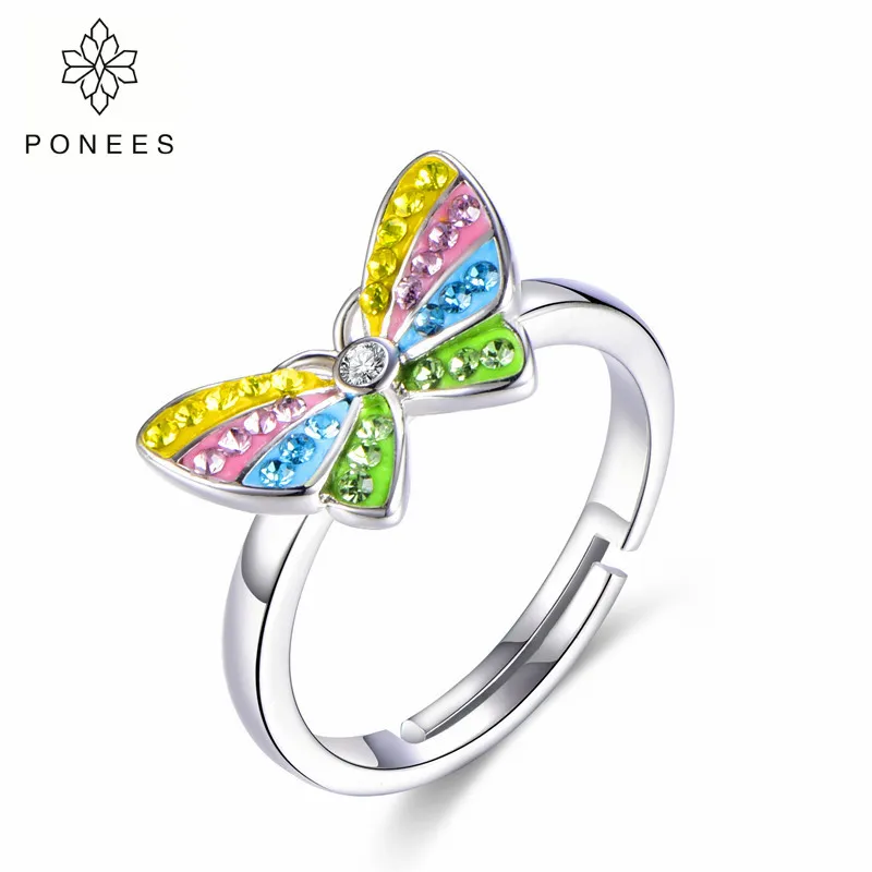 

PONEES 2018 New Fashion Pave Colorful Cute Crystal Butterfly Rings For Women Girls Kids Party Gift Romantic Animal Rings Jewelry