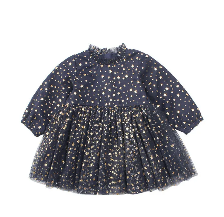 EAZII/платье для маленьких девочек кружевные платья принцессы с принтом звезды весенне-осенние праздничные платья-пачки с длинными рукавами одежда для девочек от 0 до 4 лет