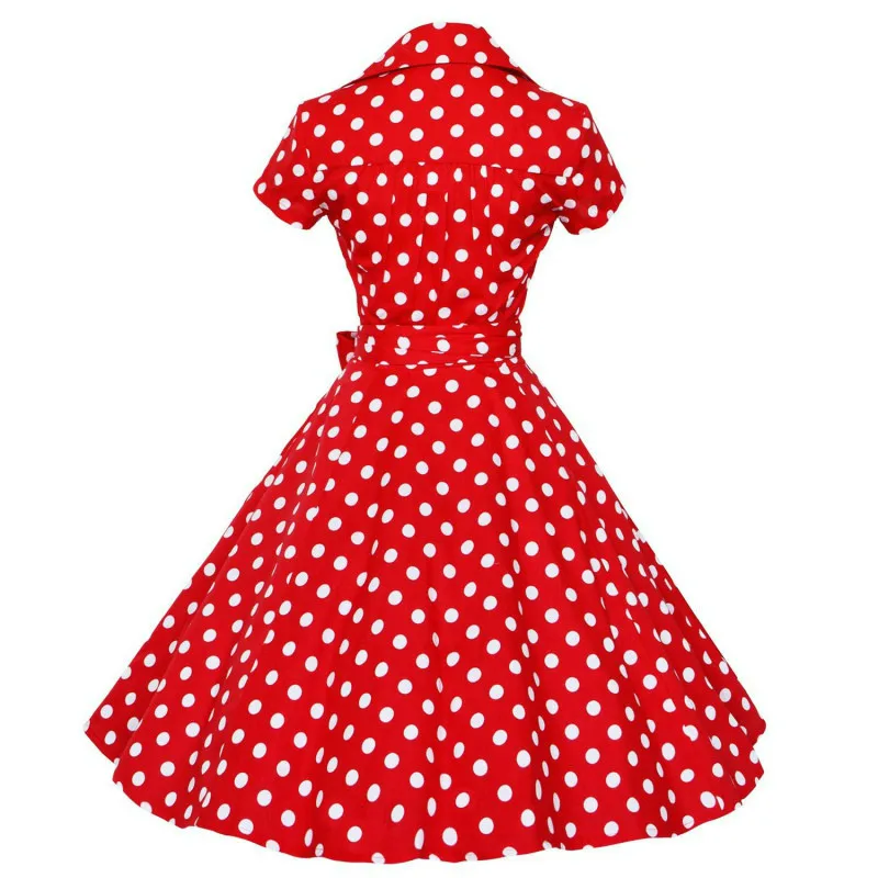 Женское ретро платье размера плюс, 1950 s, 60 s, винтажное, рокабилли, свинг, Feminino Vestidos, летнее, v-образный вырез, короткий рукав, платье в горошек