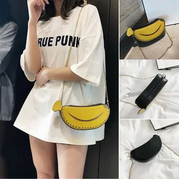 

Fashion Waist Bag Girl Cute Banana Shape Pu Leather Chain Strap Bag Shoulder Crossbody Bag